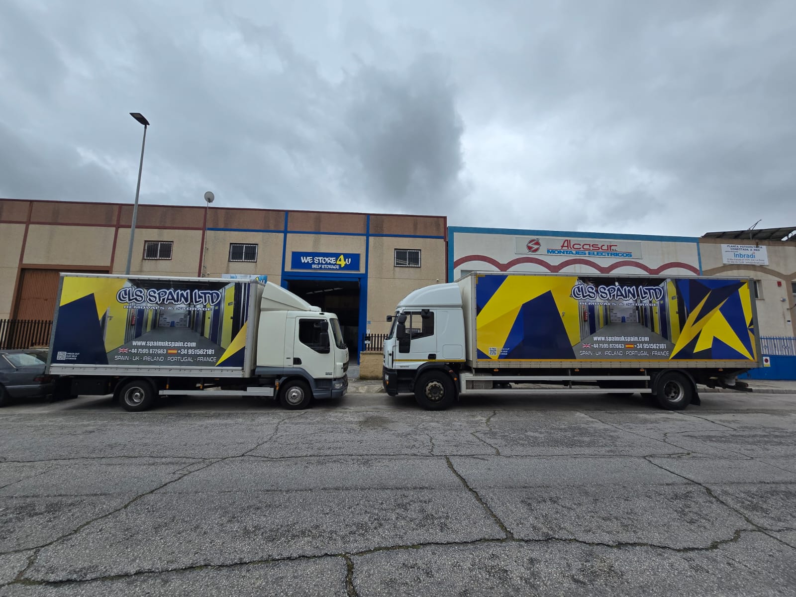CLS Spain trucks parked at warehouse location