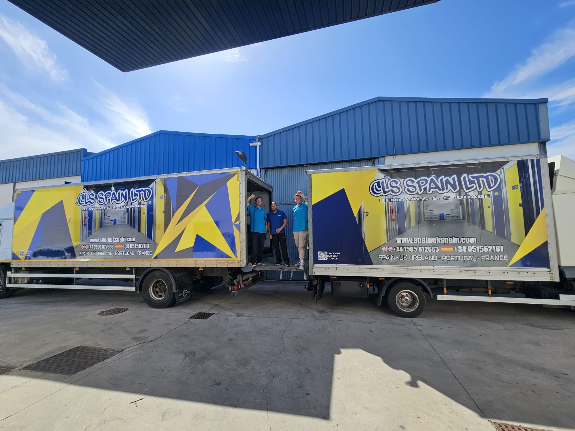CLS Spain removal trucks parked at warehouse